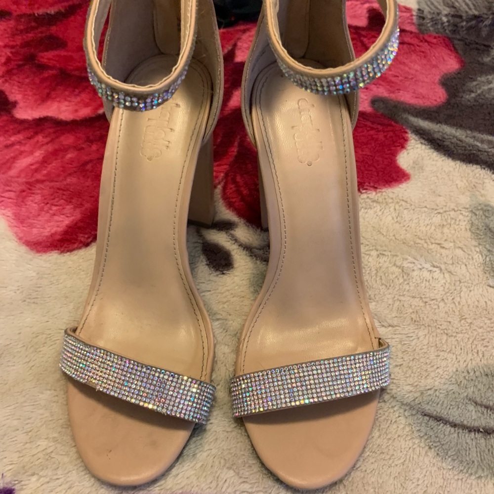 Bedazzled tan heels